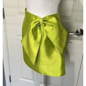 NEW ASOS Design Satin Twill Mini Skirt Bow Lime Green Size 10